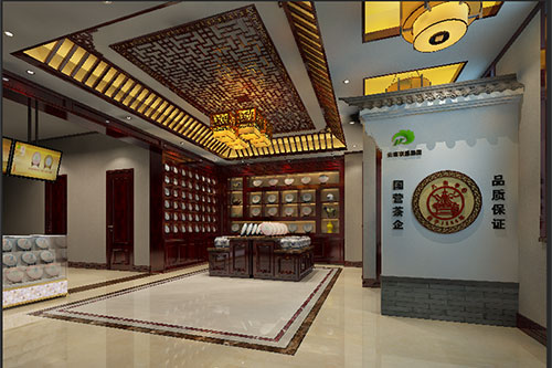 颍州古朴典雅的中式茶叶店大堂设计效果图